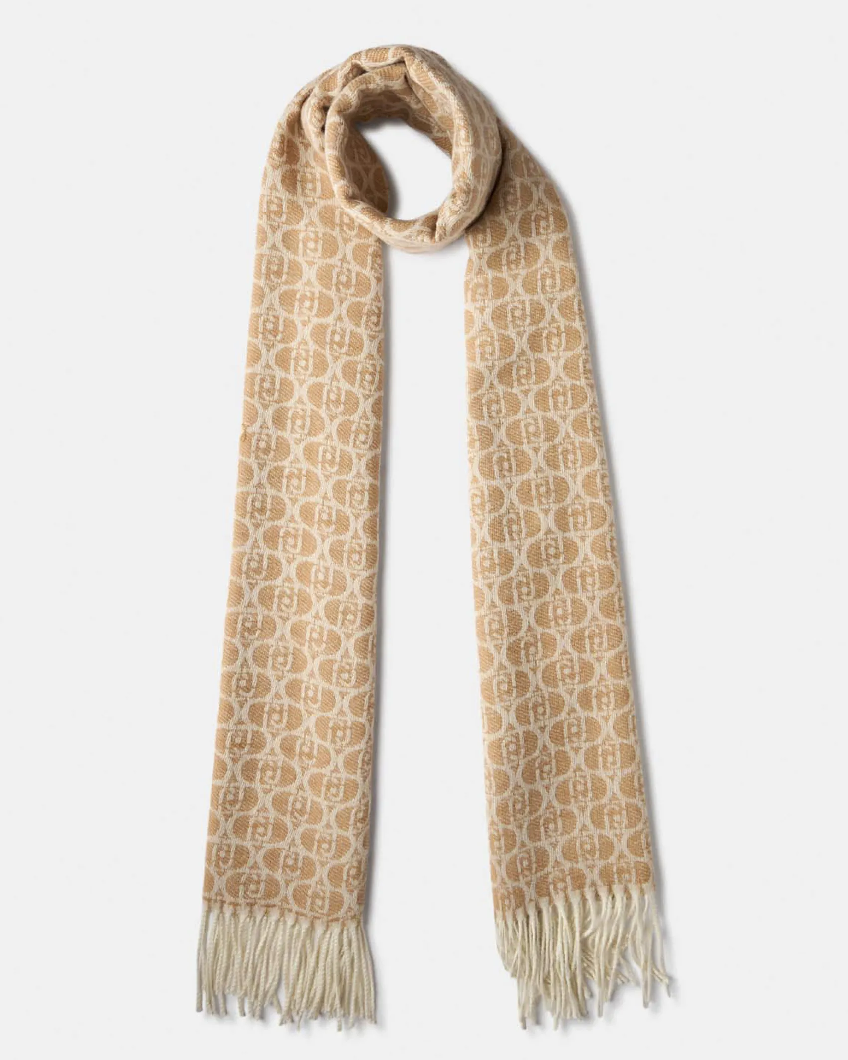 Sciarpa Liu Jo Accessories cammello in jacquard con frange