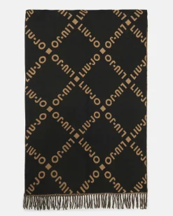 Sciarpa Liu Jo Accessories nera in viscosa con logo in rilievo