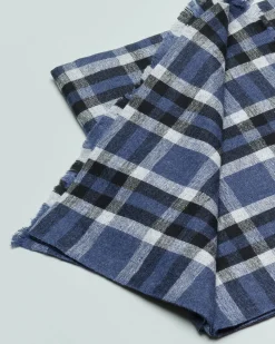 Sciarpa Pellizzari blu indaco in misto cotone e lana fantasia a quadri neri e bianchi