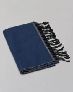 Sciarpa Pellizzari blu indaco in tessuto micro armatura con frange