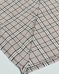 Sciarpa Pellizzari color tortora in misto cotone e lana fantasia a quadri neri e avorio