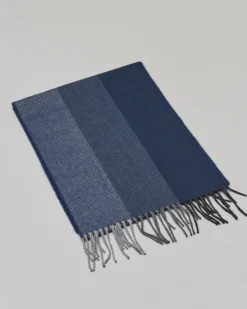 Sciarpa Pellizzari in tessuto color block nei toni blu con frange