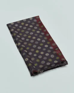 Sciarpa Raja blu con profilo bordeaux e fantasia cravatta in misto lana e modal