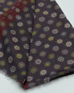 Sciarpa Raja blu con profilo bordeaux e fantasia cravatta in misto lana e modal