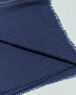 Sciarpa Raja blu indaco in pura lana con bordino grigio