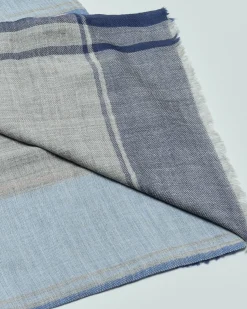 Sciarpa Raja color block azzurra e grigia in pura lana