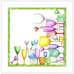 Set 4 tovaglioli Cin Cin in lino a fantasia bicchieri multicolor