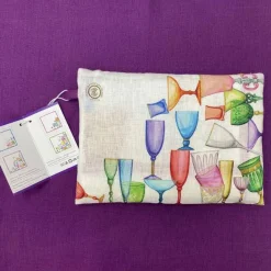 Set 4 tovaglioli Cin Cin in lino a fantasia bicchieri multicolor