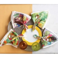 Set 4 tovaglioli Ficu d'Innia in lino a fantasia piante grasse multicolor