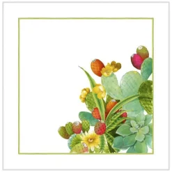 Set 4 tovaglioli Ficu d'Innia in lino a fantasia piante grasse multicolor