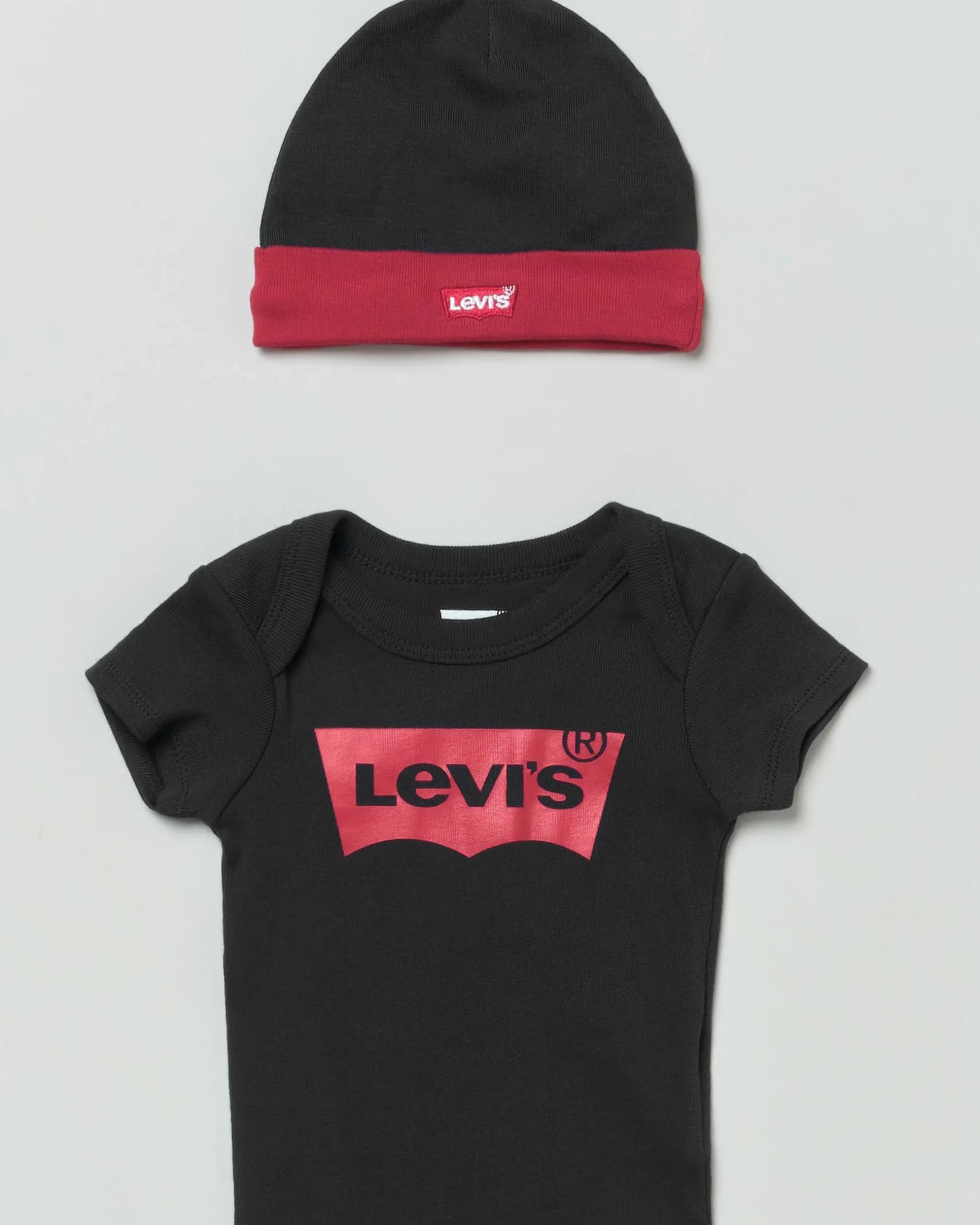 Set a tre pezzi in cotone nero e rosso