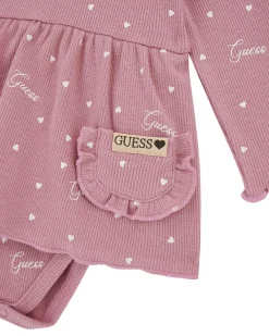 Set abito e pantalone Guess rosa con cuoricini