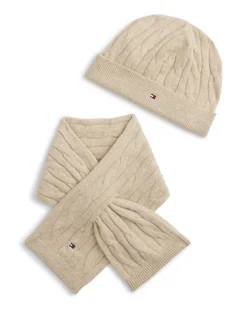 Set cappello e sciarpa Tommy Hilfiger beige in misto cotone