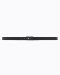 Set cintura nera Armani Exchange in pelle saffiano con doppia fibbia