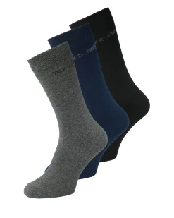Set composto da tre paia di calzini nero blu e grigio in cotone stretch a tinta unita con logo