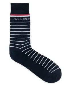 Set composto da tre paia di calzini blu uno tinta unita uno a righe e uno a microfantasia