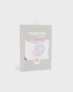 Set con due bavaglini in cotone bianco e rosa con patch di cuori 3 mesi