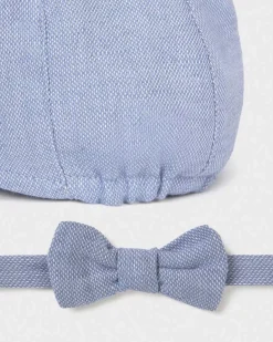 Set coppola e papillon azzurri in misto cotone e lino