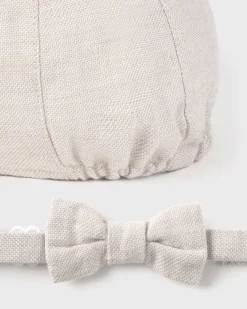 Set coppola e papillon beige in misto cotone e lino