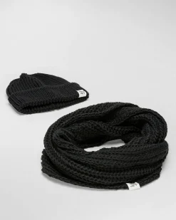 Set idea regalo con sciarpa ad anello e berretto in maglia neri