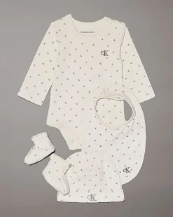 Set quattro pezzi Calvin Klein avorio in cotone stretch