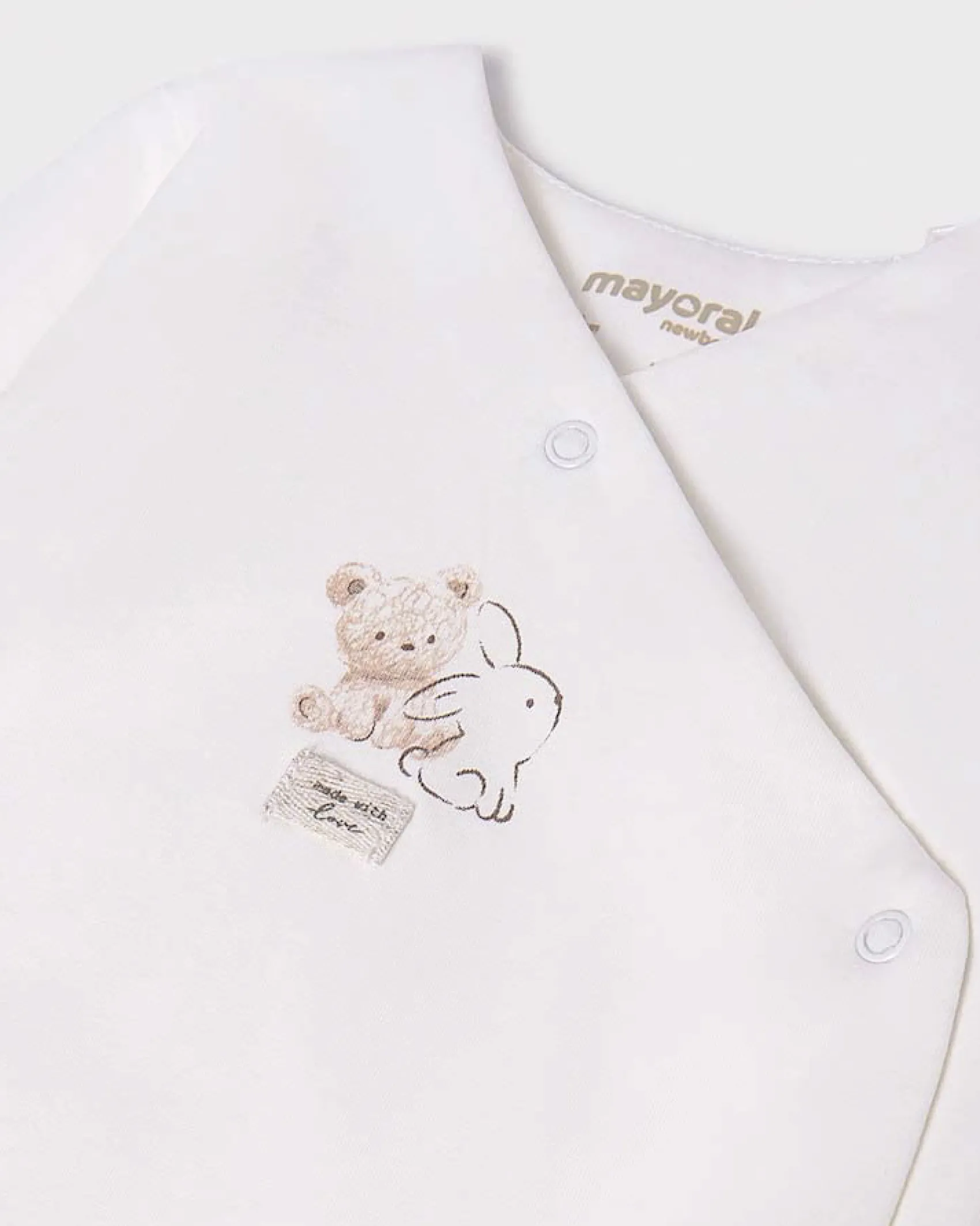 Set tutina cappellino e bavaglino avorio e beige con fantasia animaletti