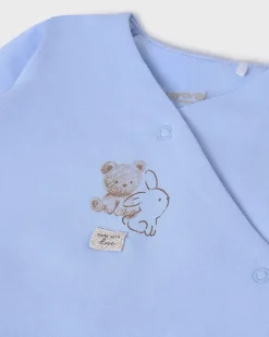 Set tutina cappellino e bavaglino azzurro e bianco con fantasia animaletti