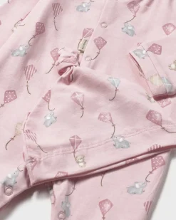 Set tutina rosa in jersey di cotone con cappellino abbinato in fantasia aquiloni