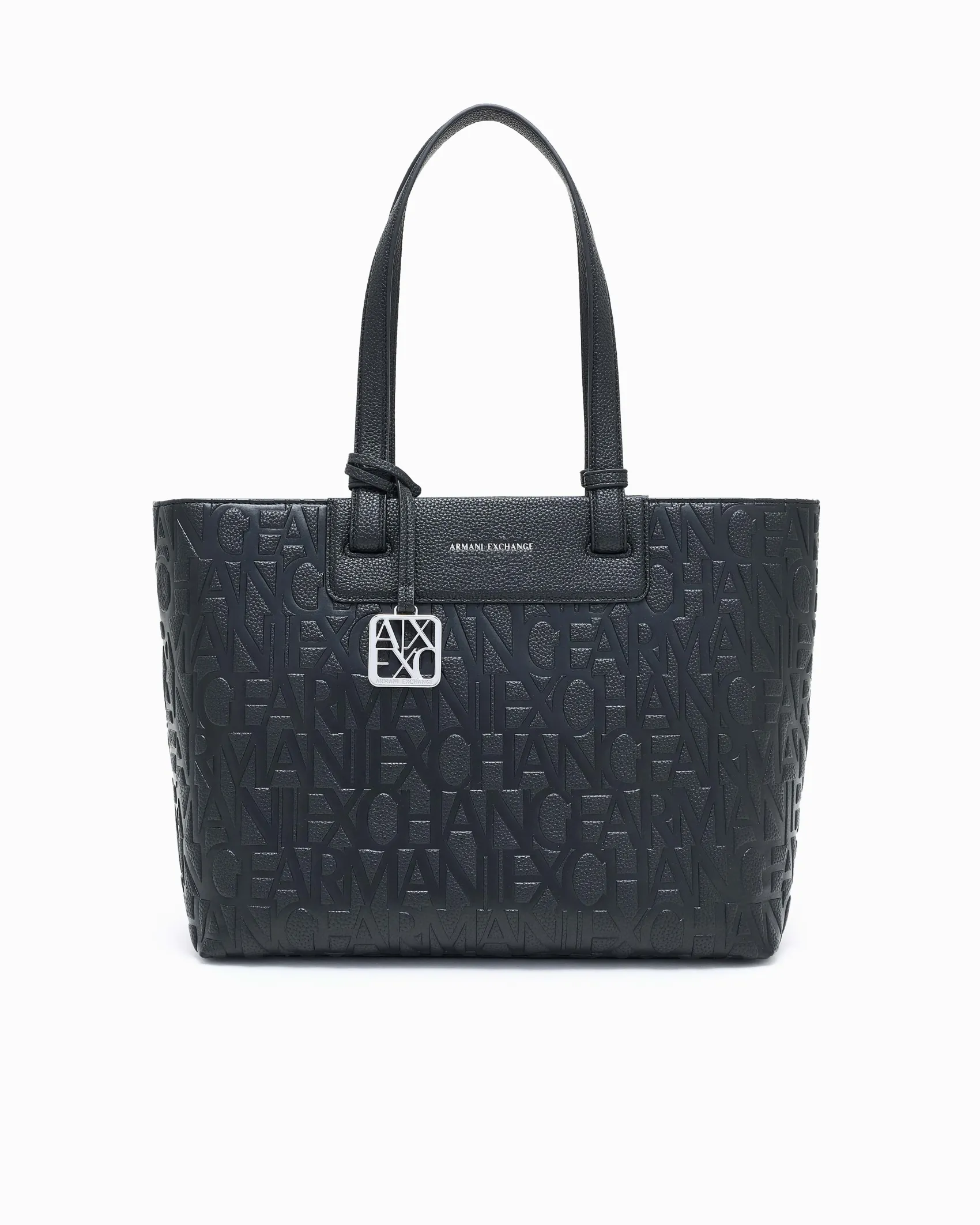 Shopping bag Armani Exchange nera in similpelle con logo in rilievo