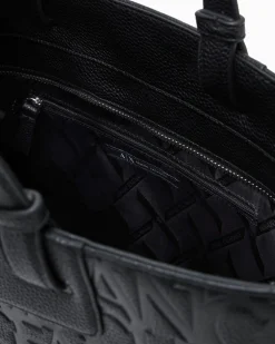 Shopping bag Armani Exchange nera in similpelle con logo in rilievo