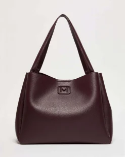Shopping bag bordeaux Marella in similpelle liscia con fibbia logo smaltata tono su tono