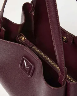 Shopping bag bordeaux Marella in similpelle liscia con fibbia logo smaltata tono su tono