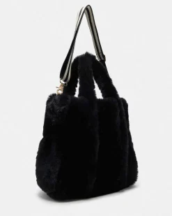 Shopping bag Liu Jo Sport nera in ecopelliccia con tracolla a righe