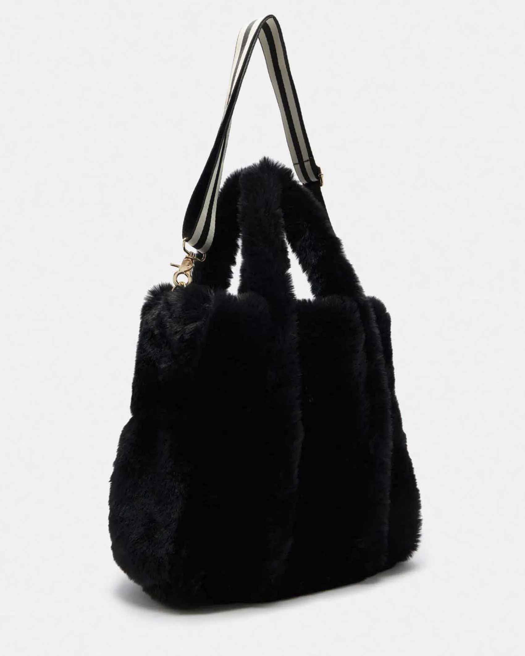 Shopping bag Liu Jo Sport nera in ecopelliccia con tracolla a righe