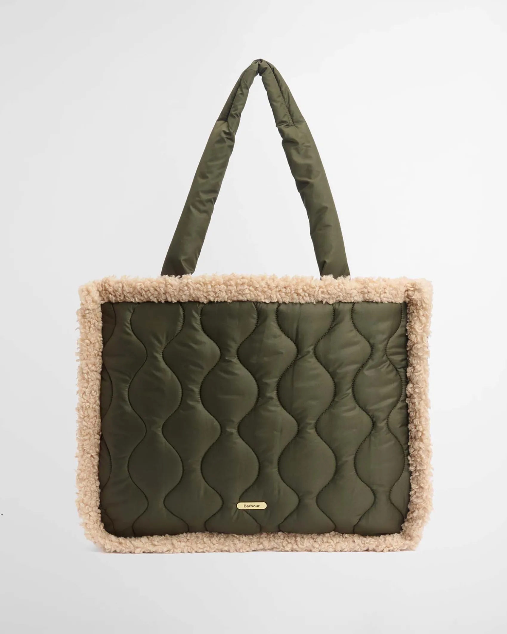 Shopping bag verde militare Marnie in tessuto trapuntato con profili effetto shealing