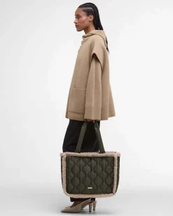 Shopping bag verde militare Marnie in tessuto trapuntato con profili effetto shealing