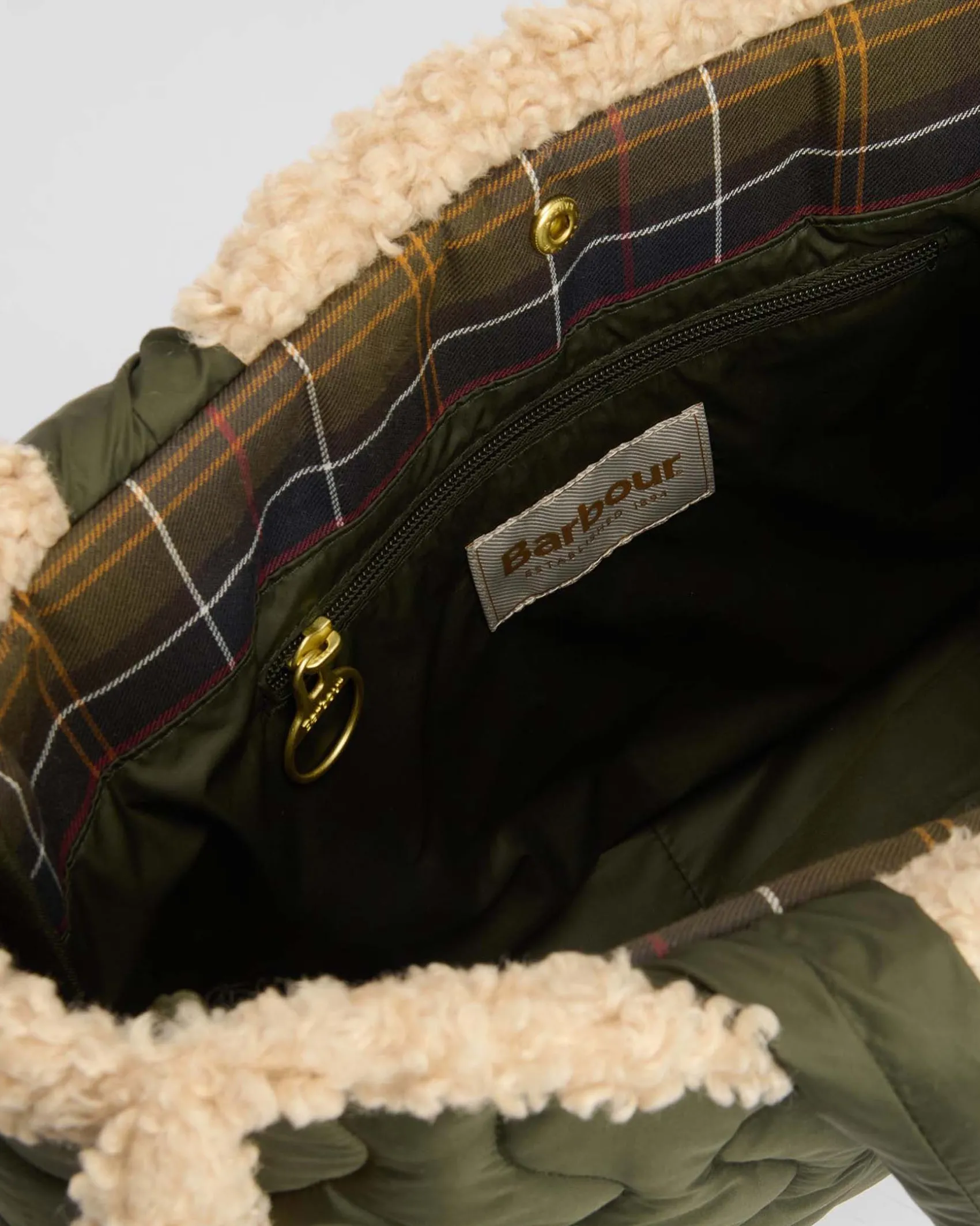Shopping bag verde militare Marnie in tessuto trapuntato con profili effetto shealing