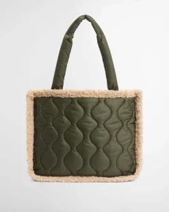 Shopping bag verde militare Marnie in tessuto trapuntato con profili effetto shealing