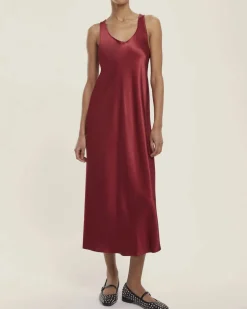 Slip dress rosso Emme Marella in misto viscosa senza maniche e scollo ampio tondo