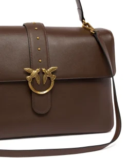 Slouchy bag Pinko marrone con chiusura a patta e fibbia Love Birds dorata