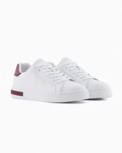Sneakers Armani Exchange bianche e bordeaux in pelle con dettagli a contrasto
