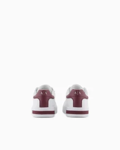 Sneakers Armani Exchange bianche e bordeaux in pelle con dettagli a contrasto