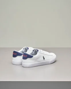 Sneakers bianche in ecopelle con logo pony blu 35-39