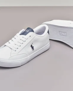 Sneakers bianche in ecopelle con pony blu 35-39