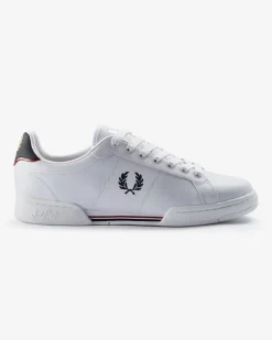 Sneakers bianche in pelle con tallone e logo blu
