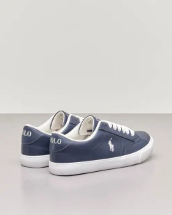 Sneakers blu in ecopelle con pony bianco 35-39
