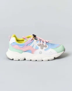 Sneakers Flower Mountain Yamano 3 in similpelle e mesh bianca e multicolor pastello