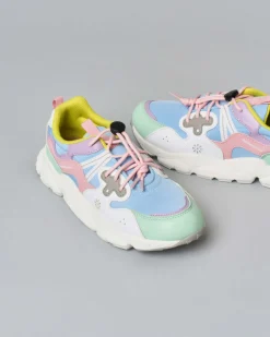 Sneakers Flower Mountain Yamano 3 in similpelle e mesh bianca e multicolor pastello