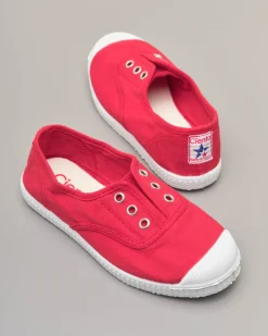 Sneakers rosse senza lacci in canvas di cotone effetto stone washed