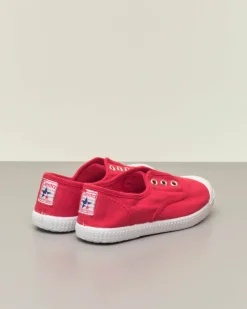 Sneakers rosse senza lacci in canvas di cotone effetto stone washed
